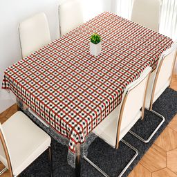 Kuber Industries Red Geometric Printed Anti-Skid 6-Seater Table Cover-50
