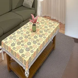 REVEXO Cream-Coloured & Pink Geometric Printed Rectangle 4-Seater Table Covers-3