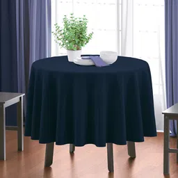 HOME COLORS.IN Navy Blue Cotton Round Table Cover-53