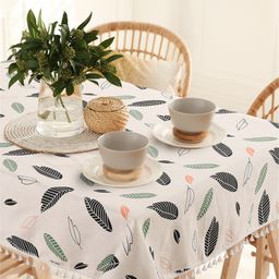 URBAN SPACE White & Green Printed Cotton Square Table Cover-26