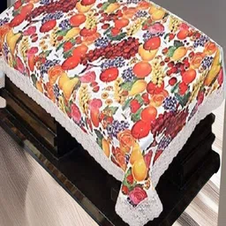 REVEXO White & Yellow Fruit Printed Rectangle 4-Seater Table Covers-27