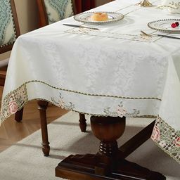TANLOOMS White & Green Floral Embroidered Rectangle Table Cover-image-52