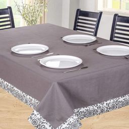 SHADES of LIFE Grey & White Solid 6-Seater Rectangle Cotton Table Cover-30