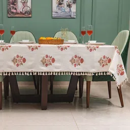URBAN SPACE Maroon & White Floral Printed Pure Cotton 6-Seater Table Covers-15