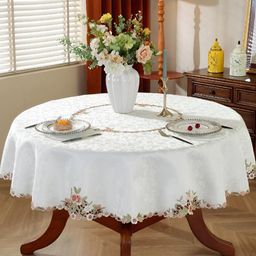 TANLOOMS White & Peach Floral Embroidered Rectangle Table Cover-picture-32