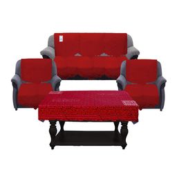 Kuber Industries Maroon 7 Pieces Cotton Sofa Cover With Center Table Cover-16