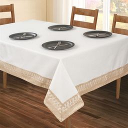 SHADES of LIFE Beige-Coloured & White Embroidered Border Pure Cotton 6-Seater Table Cover-12