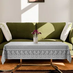 Kuber Industries White & Grey Floral Printed Stain-Resistant Cotton 4-Seater Coffee Table Cover-10