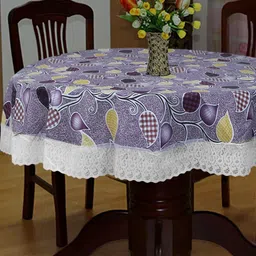 Dakshya Industries Purple & White Floral Printed Embellished Waterproof Round Table Cover-46