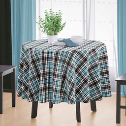 HOME COLORS.IN Blue & Black 4-Seater Checked Pure Cotton Table Cover-34