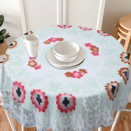LooMantha Green & Pink Floral Cotton Round 4-Seater Table Cover-26