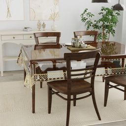 Clasiko Transparent & Golden Solid 4-Seater Rectangle Table Cover-4