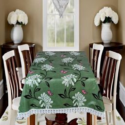 REVEXO Green and White Floral Printed 4-Seater Table Cover-38