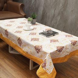Soumya Yellow & White Floral Printed Rectangle Cotton Table Cover-55