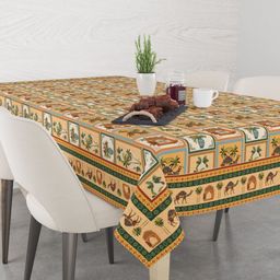 Astitva Beige Geometric Printed Anti-Slip Cotton 6-Seater Table Cover-25