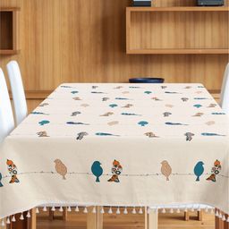 URBAN SPACE Off-White & Blue Printed Pure Cotton 6-Seater Table Cover-8