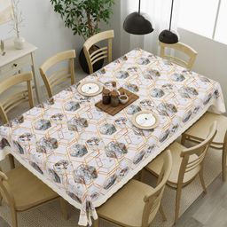 Clasiko White & Grey Printed 8 Seater Dining Table Cover-picture-12