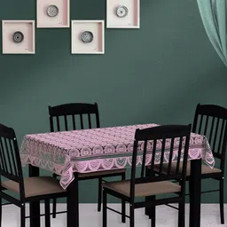 WEAVERS VILLA Pink Self-Designed Cotton 4-Seater Table Cloth-35