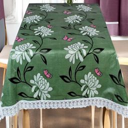 REVEXO Green & White Floral Printed Rectangle 4-Seater Table Cover-3
