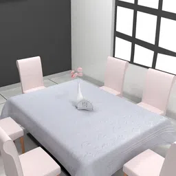 Aura White Floral 6Seater Rectangle Table Cover-17