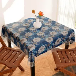 Kuber Industries Blue & White Floral Printed PVC Waterproof 4 Seater Table Cover-7