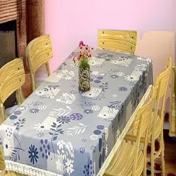 REVEXO Blue & White Floral Printed Rectangle 4-Seater Table Covers-58