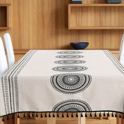 URBAN SPACE White & Black Ethnic Motifs Printed Pure Cotton 4-Seater Table Cover-11