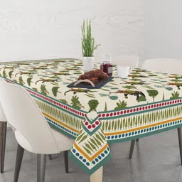Astitva Cream-Coloured Anti-Slip Cotton 6-Seater Table Cover-24