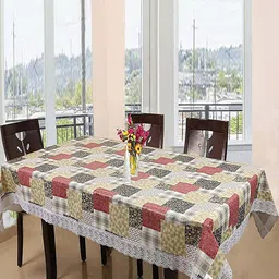 Kuber Industries Brown & Red 6-Seater Rectangular Table Cover-26