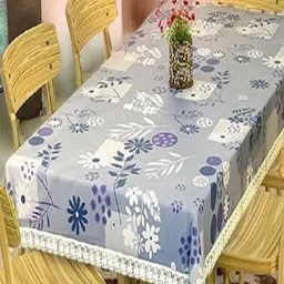 REVEXO Blue & White Floral Printed Rectangle 4-Seater Table Cover-image-88