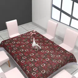 Aura Maroon & White Floral 6-Seater Rectangular Table Cover-28
