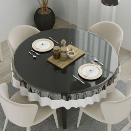 Dakshya Industries Black & White 6-Seater Round Table Cover-43
