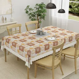Clasiko White & Brown Printed 4 Seater Table Cover-38