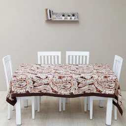 Ariana Brown & Off White Digital Printed Polyester Dining Table Cover-1