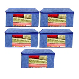 Home Fresh Set Of 5 Blue Printed Organisers With Transparent Window-46