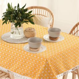 URBAN SPACE Yellow & White 4-Seater Geometric Printed Pure Cotton Square Table Cover image 3