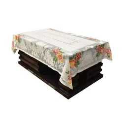 Kuber Industries Cream-Coloured & Red Self-Design Cotton 4-Seater Table Cover image 2