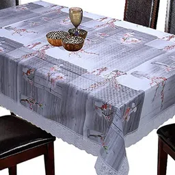 Kuber Industries Grey & Pink Printed 6-Seater Rectangular Table Cover image 4