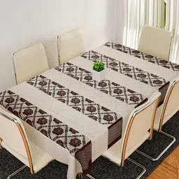 Kuber Industries Cream Colored & Brown Printed Cotton Table Cover image 3