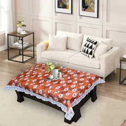 DREAM CARE Rust Red & White Floral Printed Waterproof Rectangular Center Table Cover image 2