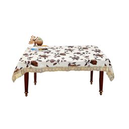 Kuber Industries Cream-Coloured & Brown Printed 4-Seater Rectangular Table Cover image 2