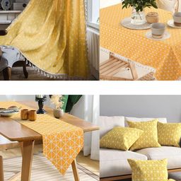 URBAN SPACE Yellow & White 4-Seater Geometric Printed Pure Cotton Square Table Cover image 2