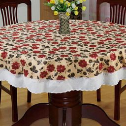 Dakshya Industries Beige & Red Printed PVC 6 Seater Table Covers image 2