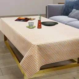 Dakshya Industries Beige & White Checked Rectangular 4-Seater Table Cover image 2