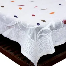 Kuber Industries White & Pink Self Design 6 Seater Rectangular Table Cover image 3
