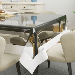Clasiko Transparent & White Solid Rectangular 6-Seater Table Cover image 4