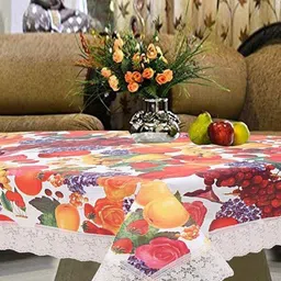 REVEXO White and Red Printed 4-Seater Table Cover image 5