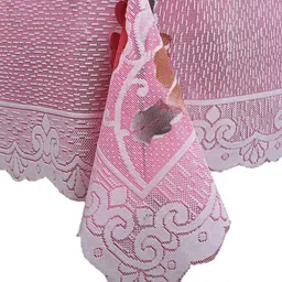 Kuber Industries Pink & White Self-Design Cotton 6-Seater Rectangular Table Cover image 5