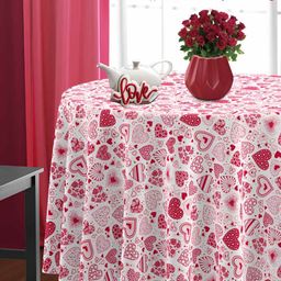 HOME COLORS.IN White & Red Abstract Printed Round 4 Seater Table Cover image 2