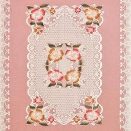 REVEXO Peach-Coloured & White Floral Printed Rectangle 4-Seater Table Covers image 2